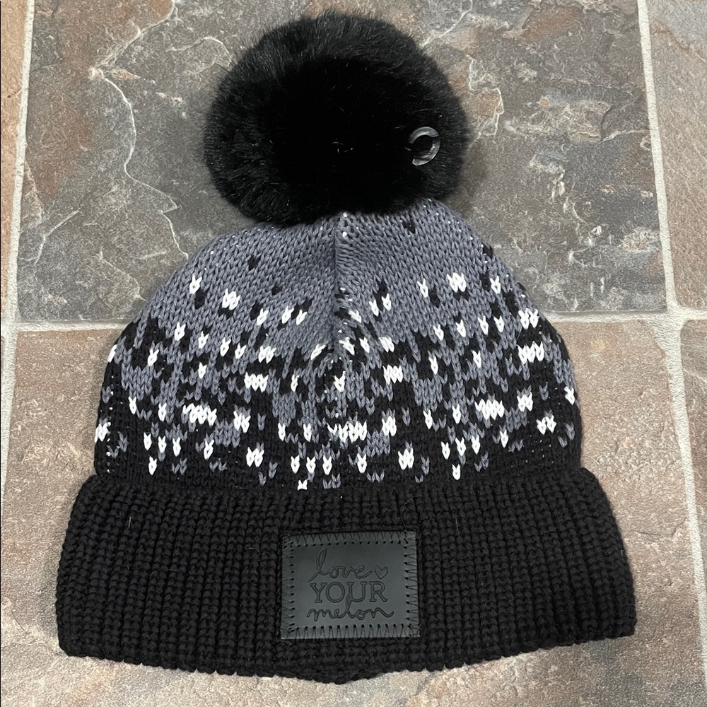 Love Your Melon Black and Gray Pom-Pom Beanie